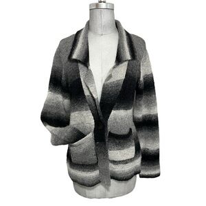 My Tribe Black & Gray Striped Long Sleeve Wool Blend Cardigan Size M